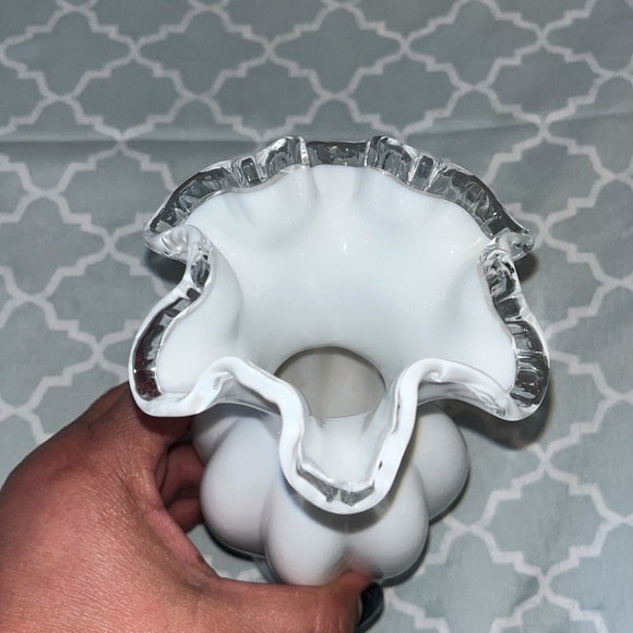 Vintage Fenton milk glass 6” melon shaped Silver crest vase - Picture 2 of 3